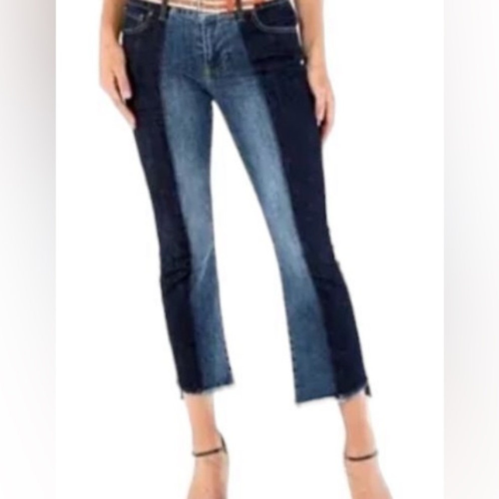 CAbi Women's Dark and Light Blue Ankle Jeans